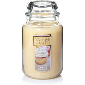 Yankee Candle Vanilla Cupcake Scented Classic 22oz Large Jar Single Wick Candle, Over 110 Hours of Burn Time, Ideal for Creating Relaxing Ambience & Holiday Gifting