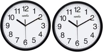 Yoobure 2 Pack Silent Wall Clock，10 Inch Quartz Decorative Wall Clock Non-Ticking Classic Digital Clock Battery Operated Round Easy to Read Home/Office/School Clock…