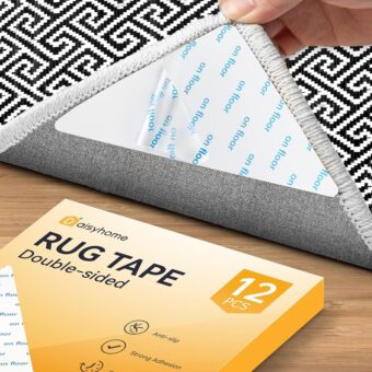 12 PCS Rug Tape, Rug Pad Gripper for Hardwood Floors, Double Sided Adhesive Carpet Tape, Reusable Anti Slip Rug Grips for Area Rugs to Keep Rugs in Place