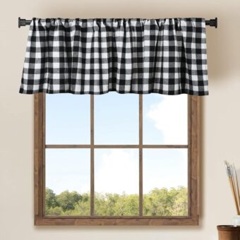 2 Pack Buffalo Check Plaid Window Valances White and Black Farmhouse Design Window Treatment Decor Curtains Rod Pocket Valances for Kitchen/Living Room 16" x 56"