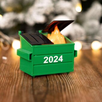 2024 Dumpster Fire Ornament LED, Dumpster Ornament with 3 Lighting Modes, Flickering Flame Dumpster Fire Gift, Funny 2024 Christmas Ornament, Christmas Desk Decoration (Pack 1)