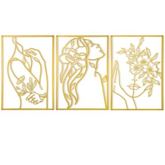 3 Pcs Gold Wall Decor Above Bed Minimalist for Living Room Metal Line Art - Female Body, Gold Room Decor for Bedroom Modern Wall Art for Indoor 15inch