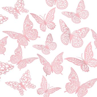 3D Gold Butterfly Wall Decor 3 Sizes 4 Styles Butterfly Party Decorations Cake Decorations Removable Stickers Wall Decor Room Mural Metallic Kids (Pink, 48Pcs)