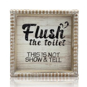 6.3" Flush Toilet Sign Bathroom Rules White Black, Farmhouse Shelf Antique Boho Funny Restroom Quote, Guest Supplies Decor Signage, Vintage Home Gender Neutral Small Women Man