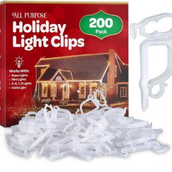 All-Purpose Holiday Light Clips [Set of 200] Christmas Light Clips, Outdoor Light Clips - Mount to Shingles & gutters - Works with Mini, C6, C7, C9, Rope, Icicle Lights - No...