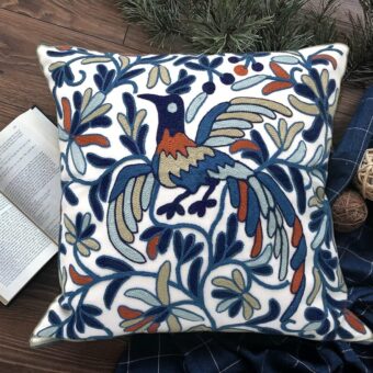 Alysheer Embroidered Decorative Throw Pillow Cover 18x18 inch, Lucky Bird Boho Embroidery Vintage Knit Pattern Farmhouse Chic Cotton Cushion Case for Sofa Couch Bed Living Room...