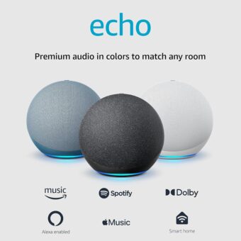 Amazon Echo (newest model), Ideal for communal spaces and large bedrooms, Alexa speaker with premium sound, Charcoal