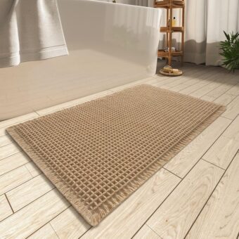 AMOAMI Upgraded Waffle Bath Mat, Super Absorbent Non Slip Bath Mats for Bathroom Floor, Machine Washable Bathroom Rugs with Tassels, Rubber Backed Bathroom Mats, Ultra Soft, 17"...