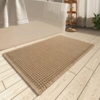 AMOAMI Upgraded Waffle Bath Mat, Super Absorbent Non Slip Bath Mats for Bathroom Floor, Machine Washable Bathroom Rugs with Tassels, Rubber Backed Bathroom Mats, Ultra Soft, 18"...