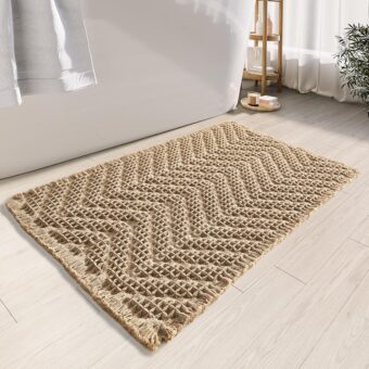 Bathroom Floor Mat,Boho Bath Mat,Super Absorbent Bath Mat,Bathroom Rugs Non Slip Washable, Quick Dry Shower Mats, Ultra Soft Bath Mat Towel,Brown,18"*30"