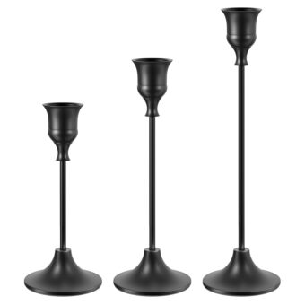 Black Candlestick Holders Taper Candle Holders, Set of 3 Vintage Candle Sticks Holder Decor Used as Fireplace Mantel or Table Centerpieces for Wedding, Dinning, Party