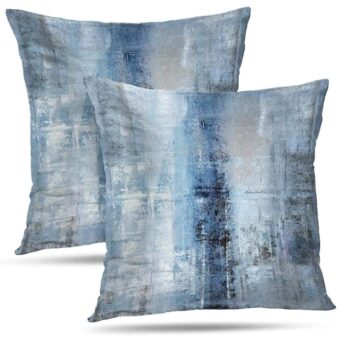 Blue and Grey Abstract Art Artwork Pillow Cover, Gallery Modern Decorative Throw Pillows Cushion Cover for Bedroom Sofa Living Room 18 x 18 Inch Set of 2