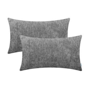 CaliTime Pack of 2 Cozy Pillow Covers Cases for Couch Sofa Home Decoration Solid Dyed Soft Chenille 12 X 20 Inches Medium Grey