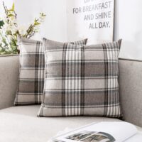 CARRIE HOME Brown Plaid Pillow Covers 18x18 Set of 2 Farmhouse Plaid Decorative Throw Pillows for Living Room Couch Sofa