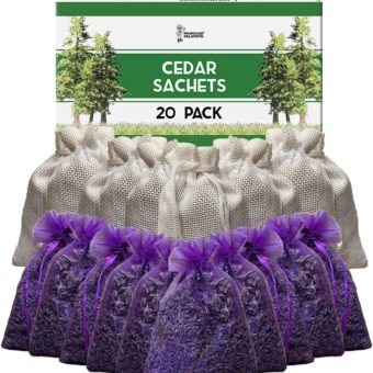 Cedar Chips and Lavender Sachets (20 Pack) - Stop Clothes Damage - Cedar and Lavendar Home Fragrance Sachets for Drawers and Closets