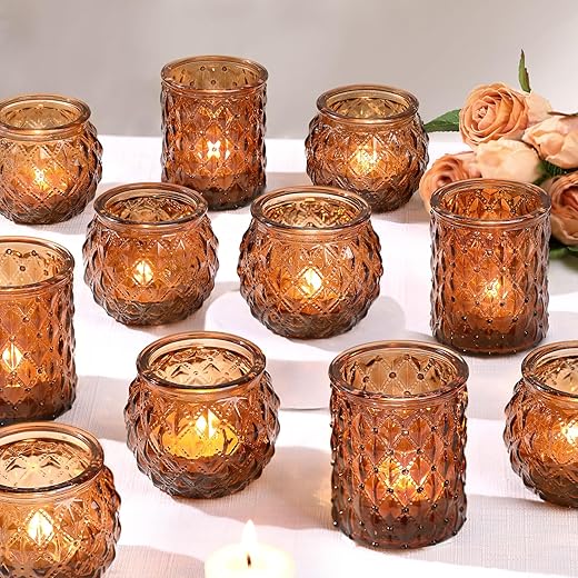 Charming Vintage Amber Glass Candle Holders