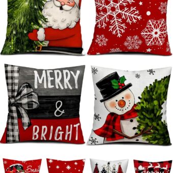 Christmas Decorations Set of 4 Double-Sided Print Christmas Pillow Covers 18" x 18", with 8 Cute Christmas Decor Patterns, Throw Pillow Covers Perfect for Christmas and Home Decor