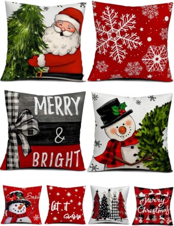 Christmas Decorations Set of 4 Double-Sided Print Christmas Pillow Covers 18" x 18", with 8 Cute Christmas Decor Patterns, Throw Pillow Covers Perfect for Christmas and Home Decor