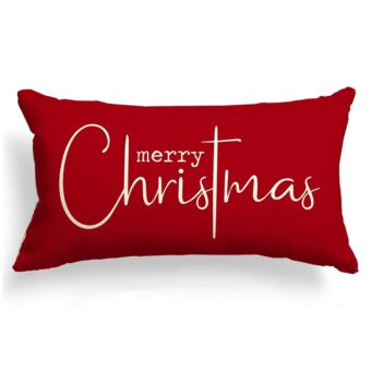 Christmas Pillow Covers Merry Christmas Throw Pillow Decorative Christmas Red Cotton Cloth Linen Cloth Pillow Cover Sofa Cover Decorative Rectangle Length 12X20 inches