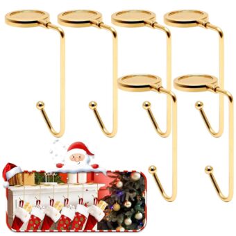 Christmas Stocking Holders for Mantle Set of 6,Upgrade Non-Slip Fireplace Stocking Holder,Lightweight Metal Stocking Hangers for Mantle,Stocking Hooks for Christmas Party...