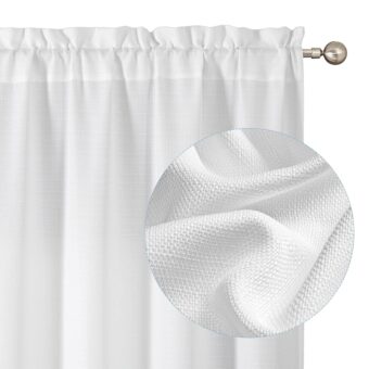 Chyhomenyc White Curtains 54 Inch Length 2 Panels, Faux Linen Textured Semi Sheer Light Filtering Soft Airy Rod Pocket Window Treatment Drapes for Living Room Bedroom, 30Wx54L...