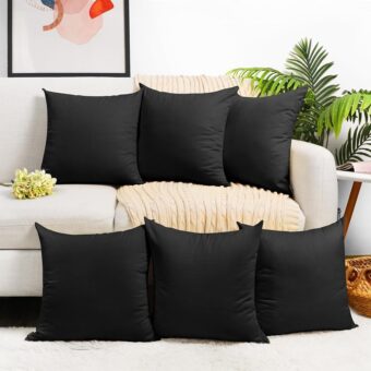 Coddsmz 6 Pack Christmas Decorative 100% Cotton Pillow Covers Square Cushion Cover Solid DIY Throw Pillowcase for Home Sofa Bedroom,Black,6 Pack-18" x 18"/45x45cm (ONLY Covers,...