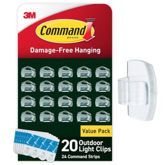 Command Outdoor Light Clips, 20 Clear Clips and 24 Command Strips, Damage Free Hanging Christmas Decorations with Weather Resistant Strips, Wall Clips for Hanging Outdoor Lights...