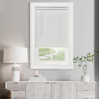 Cordless Light Filtering Mini Blind - 26 Inch Width, 64 Inch Length, 1" Slat Size - Pearl White - Cordless GII Morningstar Horizontal Windows Blinds for Interior by Achim Home...