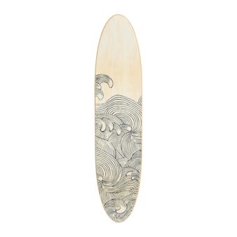 Creative Co-Op Coastal Decorative Surfboard Wall Décor for Living Room; Contemporary Wave Design Overlaid On Light Natural Wood, 65.5"