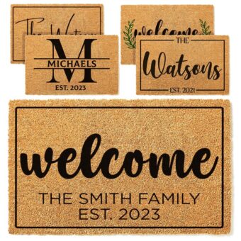 Custom Welcome Doormat with Family Name & 6 Designs, Personalized DoorMat, Housewarming Gift - Door Mat with Anti-Slip Backing, Customize Doormat Outdoor Indoor Entrance