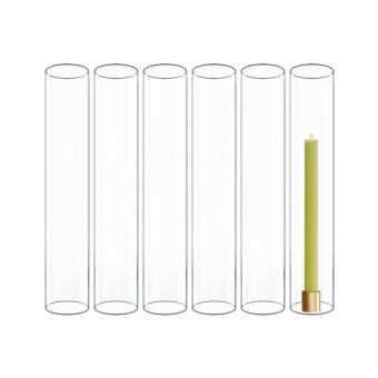 CYS EXCEL 6 PCS (H:14" D:2.5") Open Ended Glass Hurricane Candleholder Tube Shade | Multiple Size Choices Open Flame Candle Chimney Tube Cover | Bottomless Cylinder