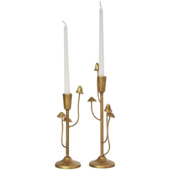 Deco 79 Metal Abstract Decorative Candle Holder Mushroom Inspired Candle Stand, Set of 2 Candlestick Holder 11", 14" H, Gold