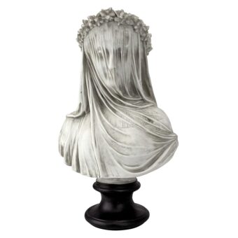 Design Toscano Veiled Maiden Indoor Bust Statue, 9 Inches Wide, 14 Inches Tall, Handcast Polyresin, Antiqued White Finish with a Black Painted Base