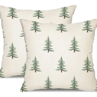 DFXSZ Christmas Pillow Covers 18x18 inch Set of 2 Christmas Tree Decorative White Throw Pillow Covers Winter Famliy Decoration for Home Couch TH-30B18