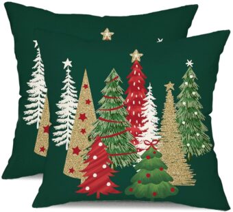 DFXSZ Christmas Pillow Covers 18x18 Inch Set of 2 Christmas Tree Decorative Green Throw Pillows Winter Christmas Decor for Home Couch TH-50B18