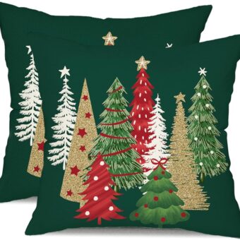 DFXSZ Christmas Pillow Covers 18x18 Inch Set of 2 Christmas Tree Decorative Green Throw Pillows Winter Christmas Decor for Home Couch TH-50B18