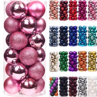 Emopeak 24Pcs Mini Christmas Balls Ornaments for Xmas Christmas Tree - 1.2 Inch Shatterproof Christmas Tree Decorations Hanging Ball for Holiday Wedding Party Decoration Pink