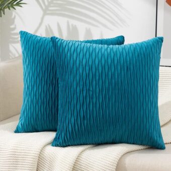 ETASOP Throw Pillows with Inserts Included 18x18, 2 Pack Velvet Decorative Pillow Covers with Inserts Farmhouse Home Decor (Teal)