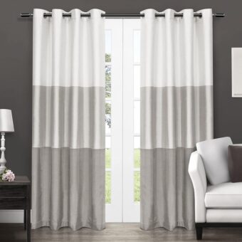 Exclusive Home Chateau Striped Faux Silk Grommet Top Curtain Panel Pair, 54"x108", Dove Grey