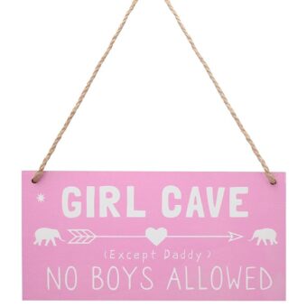 Girl Cave Sign Girls Bedroom Decorations, Hanging Wooden Door Sign for Teen Girl Kids Bedroom Living Room Wall Decor, No Boys Allowed Sign