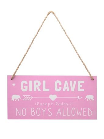 Girl Cave Sign Girls Bedroom Decorations, Hanging Wooden Door Sign for Teen Girl Kids Bedroom Living Room Wall Decor, No Boys Allowed Sign