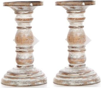 Hosley Set of 2 High Wood Candle Holder 8 Inch High for Pillar Wax Candles Flameless Candle. Distress Finish Candleholder. Ideal Gift for Wedding Party Home Spa Reiki...