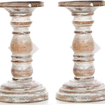 Hosley Set of 2 High Wood Candle Holder 8 Inch High for Pillar Wax Candles Flameless Candle. Distress Finish Candleholder. Ideal Gift for Wedding Party Home Spa Reiki...