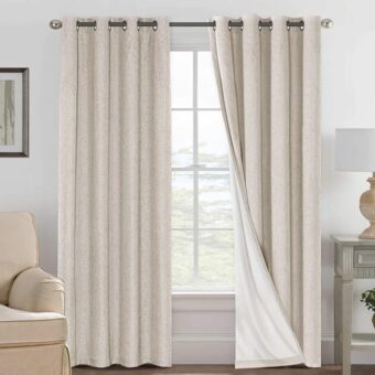 H.VERSAILTEX 100% Blackout Linen Curtains Full Light Blocking Curtains for Bedroom, Textured Window Curtains for Living Room 84 inch Grommet, Energy Efficient Curtains White...