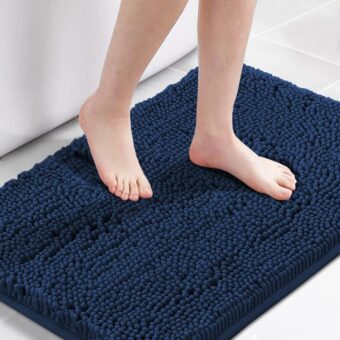 H.VERSAILTEX Navy Blue Bath Rug, Bath Mat Non Slip Bath Mats for Bathroom Floor, Bathroom Rug Extra Thick Chenille Rug 17" x 24" Absorbent Soft Shaggy Washable Dry Fast Plush...