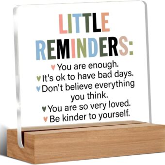 Inspirational Motivational Gifts Little Reminders You are Enough Clear Desk Decorative Sign Acrylic Sign With Wooden Stand for Office Desk Table Shelf