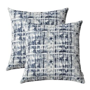 Jacquard Decorative Throw Pillow Covers for Couch Set of 2, 18x18 Inches, Navy Blue