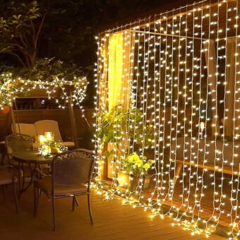 JMEXSUSS 300 LED Remote Control Christmas Curtain Lights, Plug in Fairy Curtain Lights Outdoor, Window Wall Hanging Curtain String Lights for Bedroom Backdrop Wedding Party...