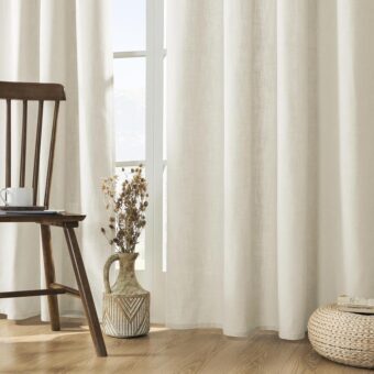 Joydeco Linen Curtains 2 Panel Set,Light Filtering, Ivory on Linen Curtains 96 Inch Curtains for Living Room, Cream Drapes 96 Inches Long Rod Pocket Back Tab Curtains (96" L x...