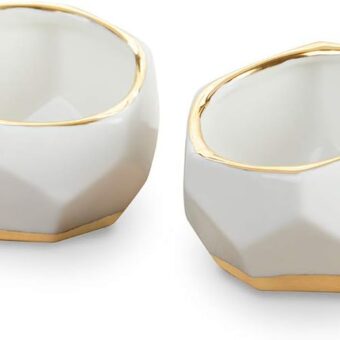 Kate Aspen 23216NA Geometric Ceramic Planters Decorative Bowls (Set of 2) Trinket Dish, Home, Room, Desk, Table Décor, One Size, White